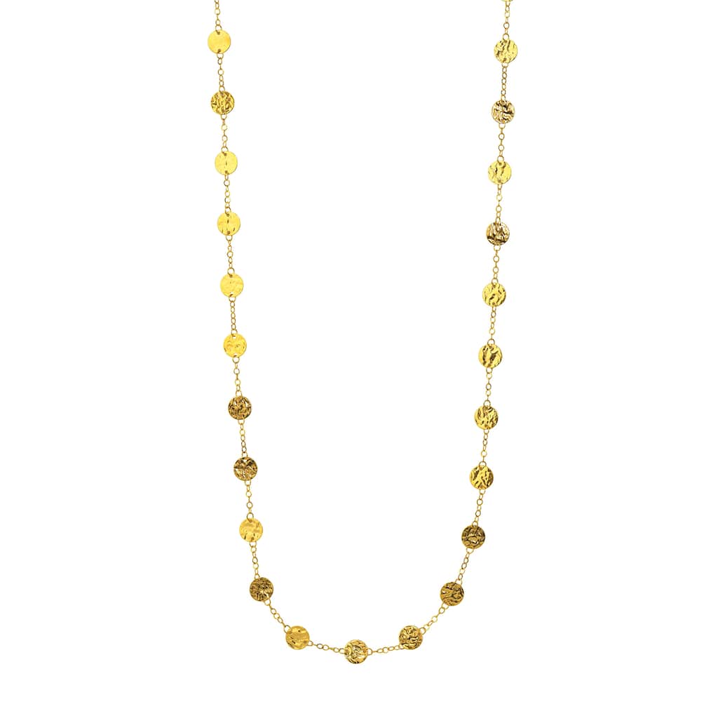 Marquee Jewels 14K Solid Yellow Gold Long Chain Necklace with Hammered Discs