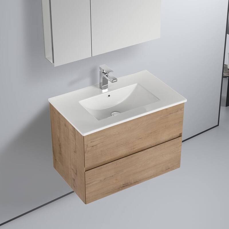 Blossom 30 Inch All Wood Wall Mounted Floating Bathroom Vanity with Sink