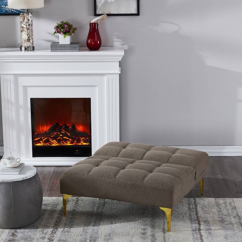 Convertible Sofa Bed Futon with Gold Metal Legs in Teddy Fabric
