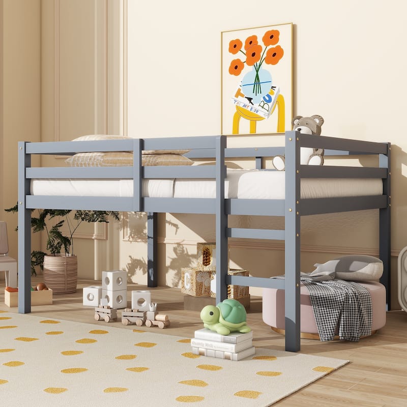 Full Rubber Wood Loft Bed with Ladder