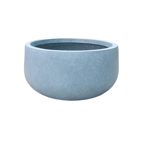 Kante Lightweight Concrete Outdoor Round Bowl Planter, Small, 8 Inch Tall, Slate Gray