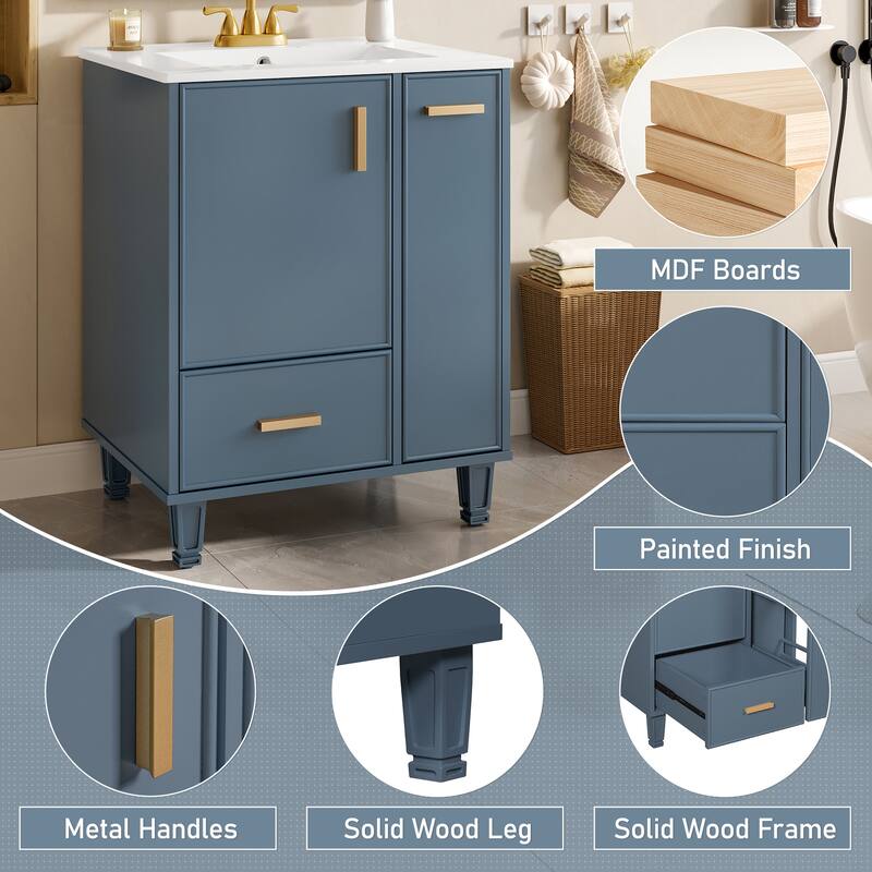 Bathroom Vanity with Sink, Freestanding Vanity Set, Bathroom Cabinet with Door Shelf, Deep Drawer & 2-Tier Pull-Out Basket