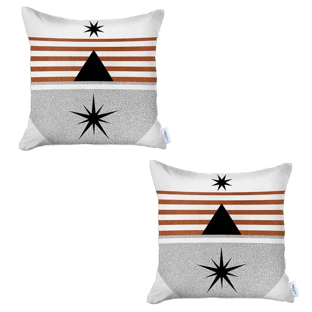 HomeRoots Set Of Two 18" X 18" Gray Black White And Red Abstract Zippered Handmade Polyester Throw Pillow
