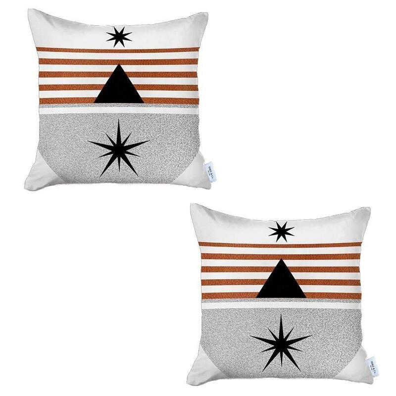 HomeRoots Set Of Two 18" X 18" Gray Black White And Red Abstract Zippered Handmade Polyester Throw Pillow