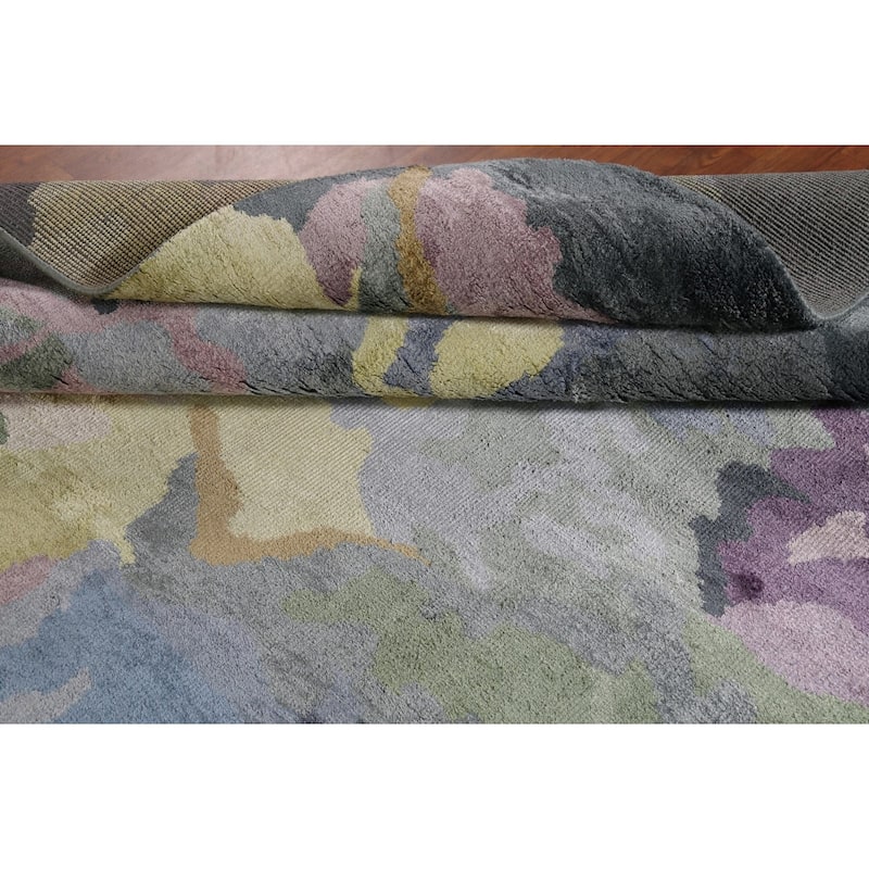 Abstract Indian Area Rug Handmade Contemporary Wool & Silk Carpet - 8'2"x 11'3"