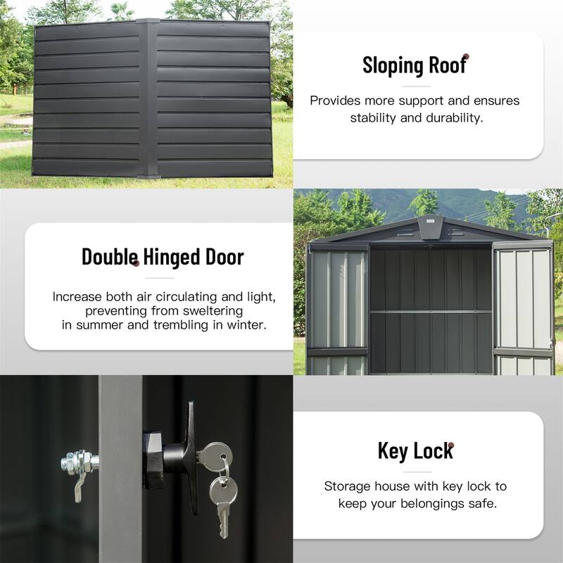 Anti Rust Outdoor Metal Storage Shed Garden Shed with Lockable Double Doors, Water-Roof Tool Shed, Air Vents