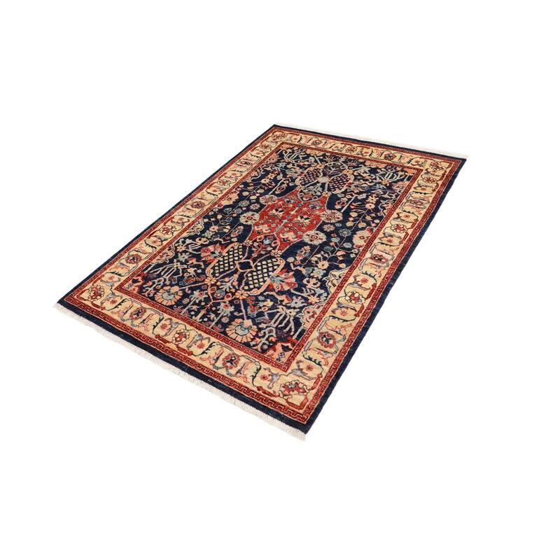 Bohemian Heriz Ziegler Chaya Blue Tan Hand-Knotted Rug - 4'0'' x 5'11''