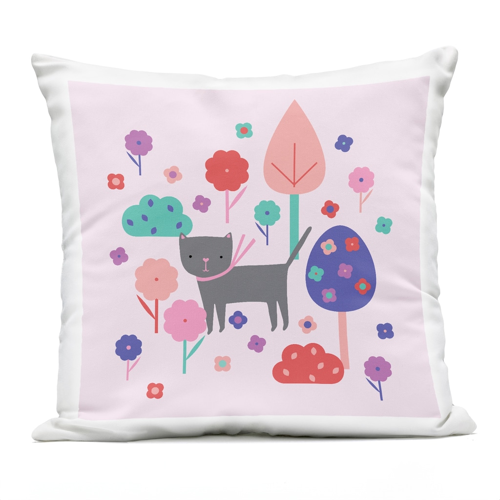 Stupell Pastel Whimsical Cat & Trees Printed Outdoor Throw Pillow Design by Sazerelli Designs