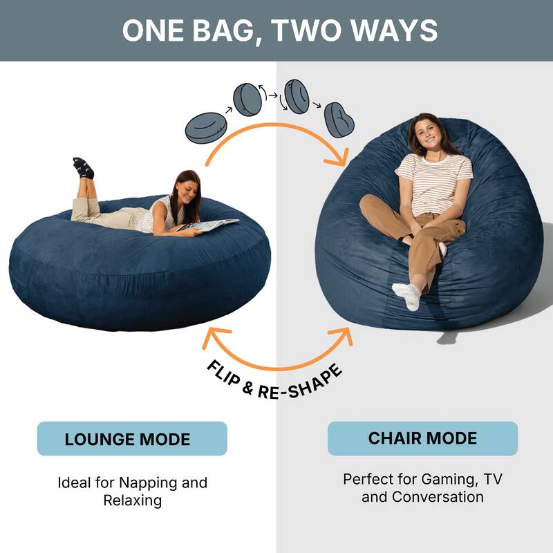 Jaxx 6 Foot Cocoon - 2-in-1 Giant Bean Bag Chair for Adults & Convertible Bean Bag Bed