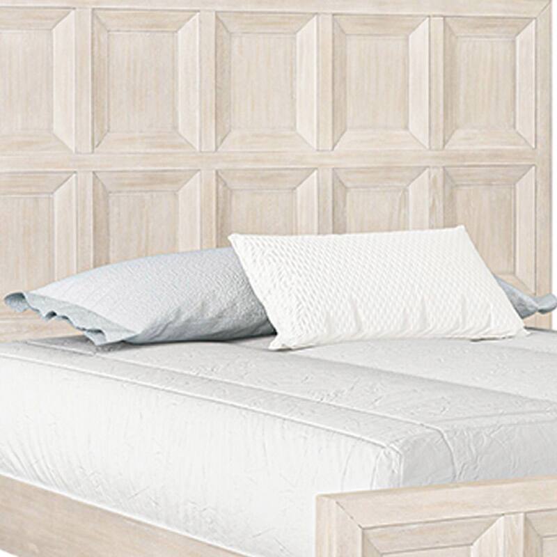 Kizie Queen Size Bed, Modern Classic Recessed Panels, Beige Solid Wood