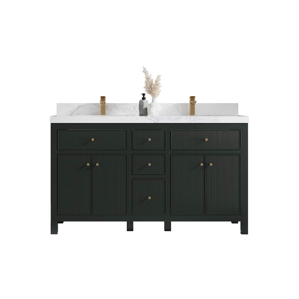 Willow Collections 60 in W x 22 in D Sonoma Free Standing Reeded Double Sink Bathroom Vanity with Countertop