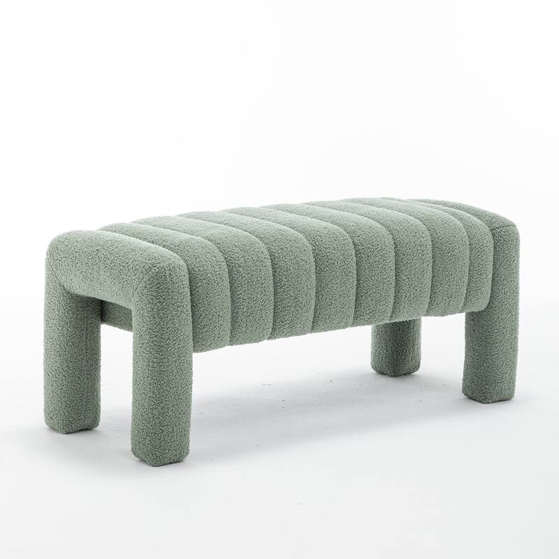 SEYNAR Modern Glam Teddy Velvet Fabric Rectangle Ottoman