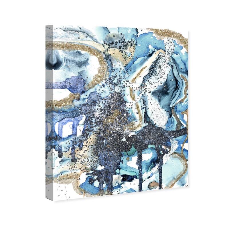 Wynwood Studio Abstract Glitter Rocks II Blue and Metallic Gold Modern & Contemporary Wall Art Canvas Print