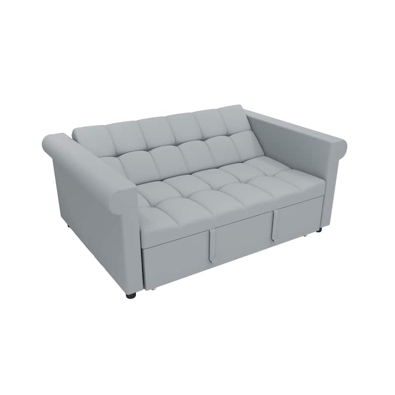 Velvet 2-Seater Sofa Bed, Pull-Out Couch Loveseat with Scroll Arms, Sleeper Sofa with Adjustable Backrest