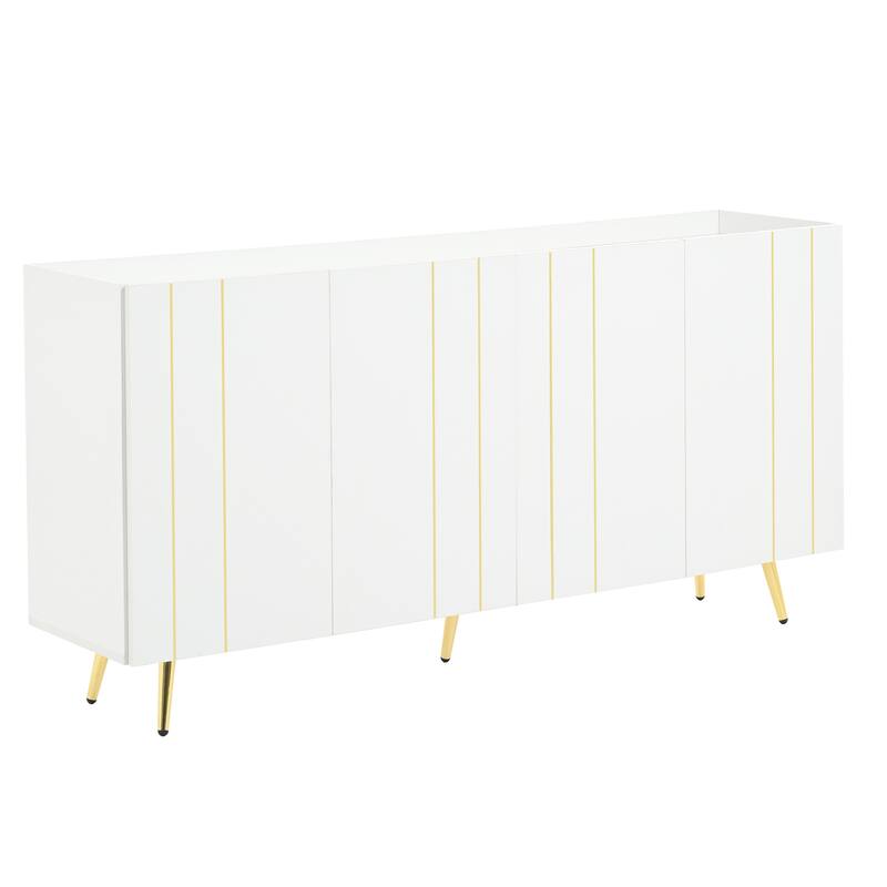 62.9" TV Stand Cabinet with 5 Metal Legs, 4 Adjustable Shelves and Gold Lines Doors for TVs Up to 70"