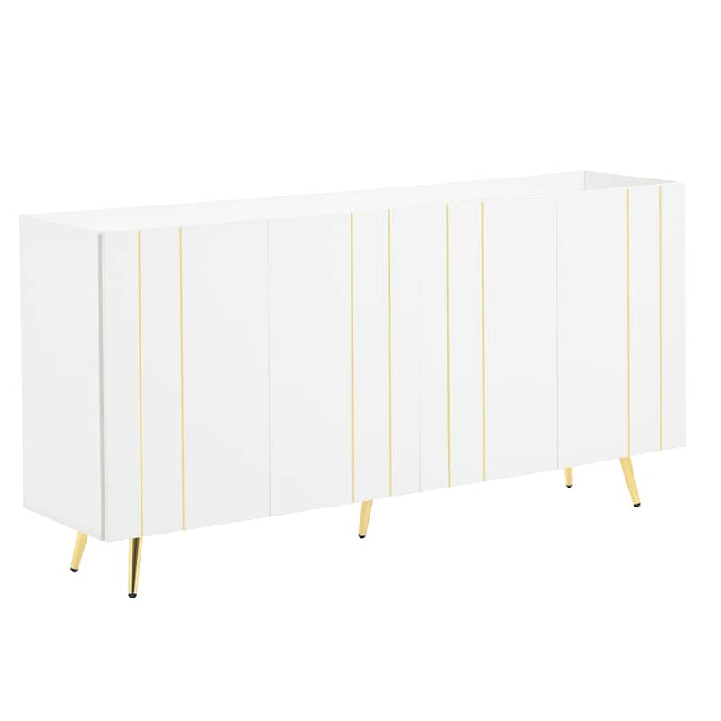 Shoe Cabinet & TV Stand - 62.9" x 31.4",5 Metal Legs,4 Adjustable Shelves,Sideboard with Gold Accent Doors,Fits TVs Up to 70"