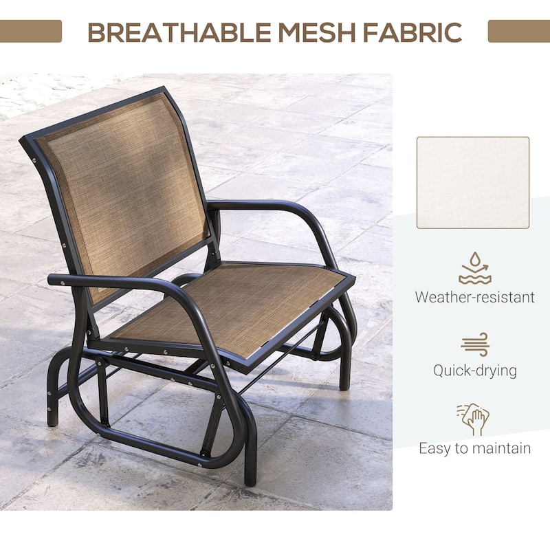 Outsunny Porch Glider with Breathable Mesh, Curved Armrests and Steel Frame for Garden, Poolside, Backyard, Balcony