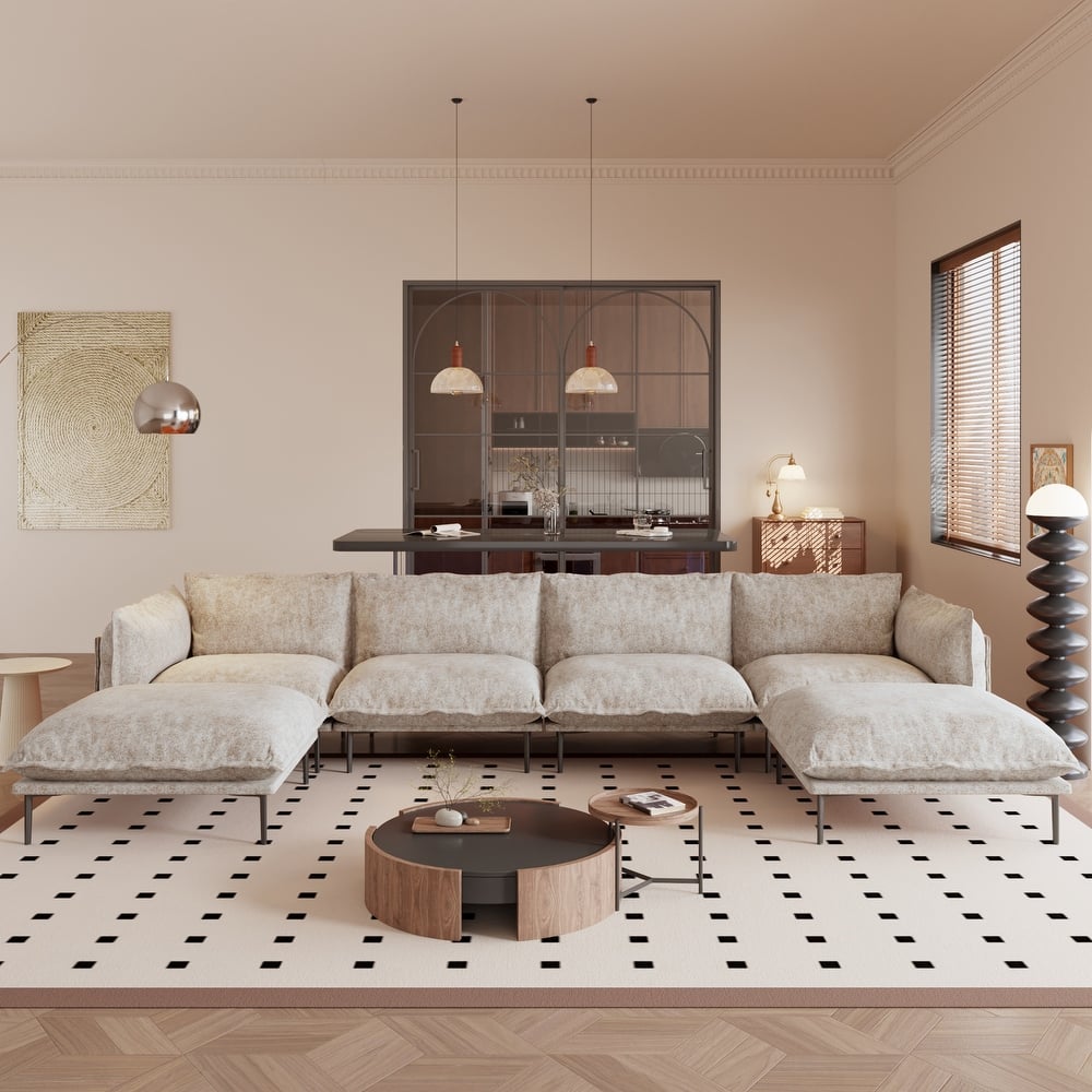 147" U-Shaped Modular Sectional Sofa Couch for Living Room Chenille Cloud Couches 4 Seater with 2 Ottoman