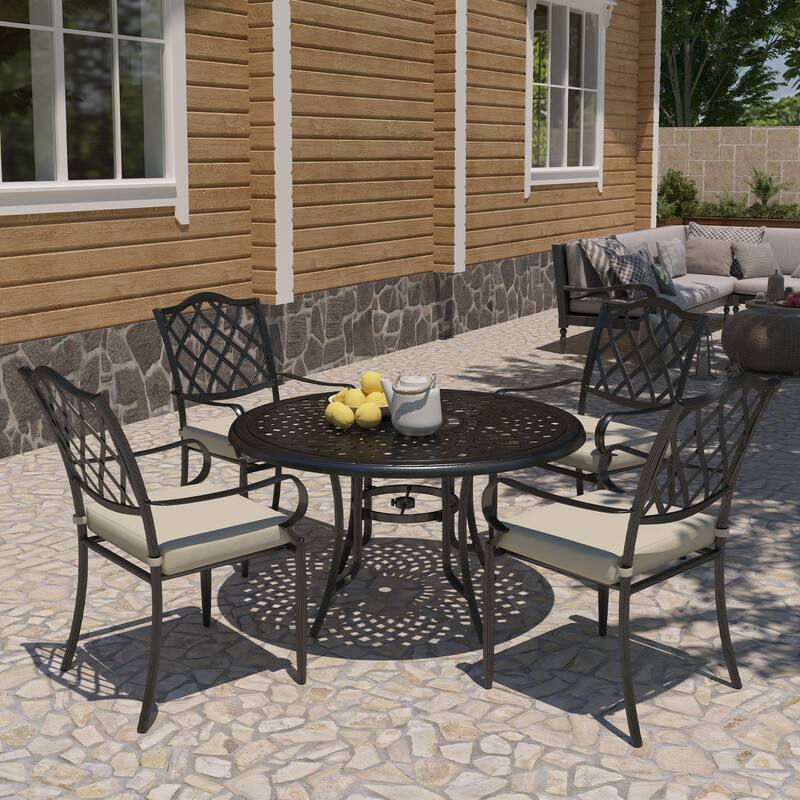 Cast Aluminum 5-Piece Outdoor Patio Dining Set with Table and Chairs