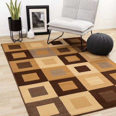 Florence Collection - Vintage Brown Squares Area Rug