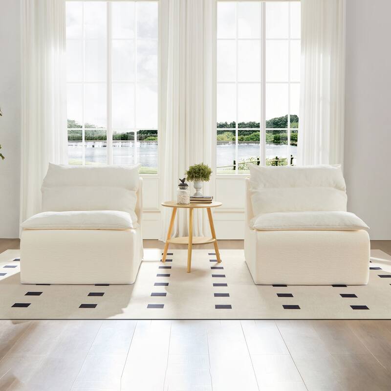 Modern 3-Seater Fully Compressible Modular Sofa, Armless Lounge Sofa with Removable Cover, Upholstered Couch for Living Room