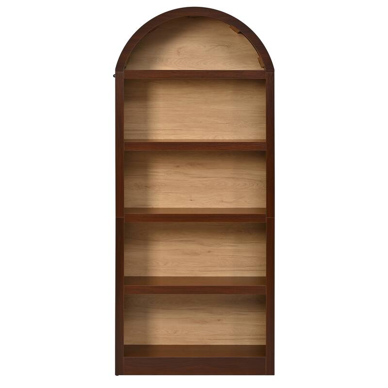 Set of 2 Farmhouse Tall Bookshelves with Arched Top, 5-Tier Open Storage Display Cabinet for Living Room