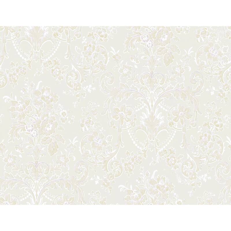 Seabrook Designs Vivienne Damask Unpasted Wallpaper - 27 in. W x 27 ft. L - Metallic Eggshell & Lavender