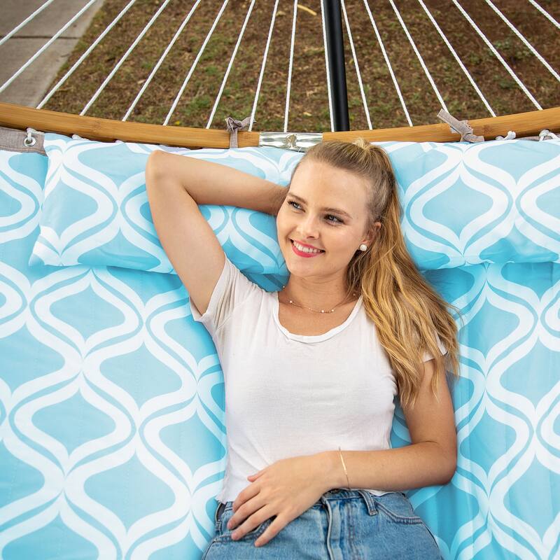 Outdoor 55 Inch 2 Person Hammock with Stand and Pillow by Suncreat