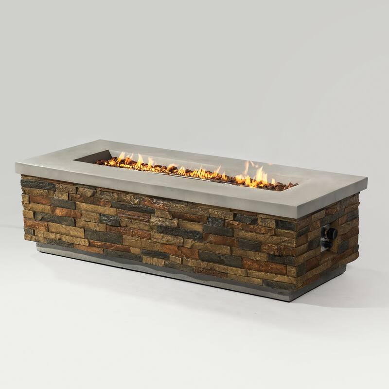 GDFStudio - Sullivan 60-Inch Rectangular Propane Fire Pit Table in Natural Stone Concrete Finish