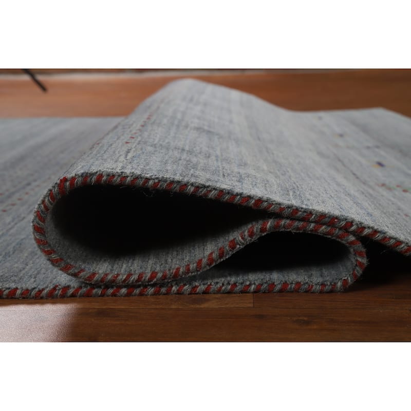 Hand Knotted Oriental 100% Wool Carpet Tribal Stripe Greys & Charcoal Gabbeh Area Rug - 8' 4'' X 5' 2''