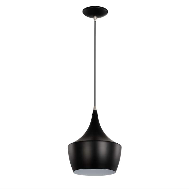 1-Light Matte Black and Brushed Nickel Pendant With Metal Shade