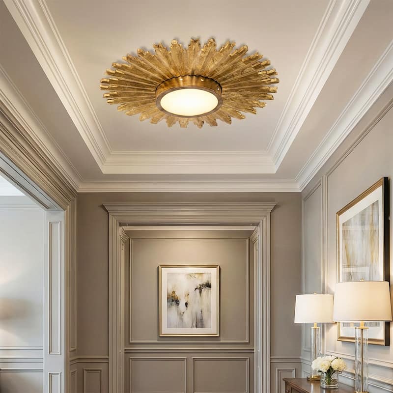 Parrot Uncle 22-inch Retro Gold Sunburst LED Flush Mount Ceiling Light