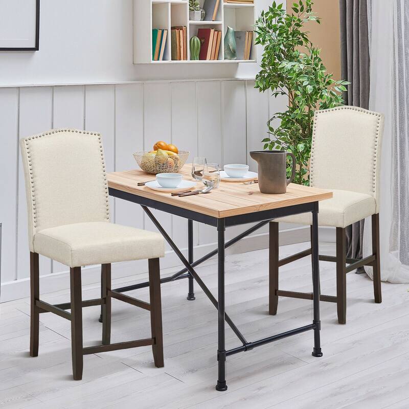 Gymax Set of 2 Fabric Barstools Nail Head Trim Counter Height Dining - See Details