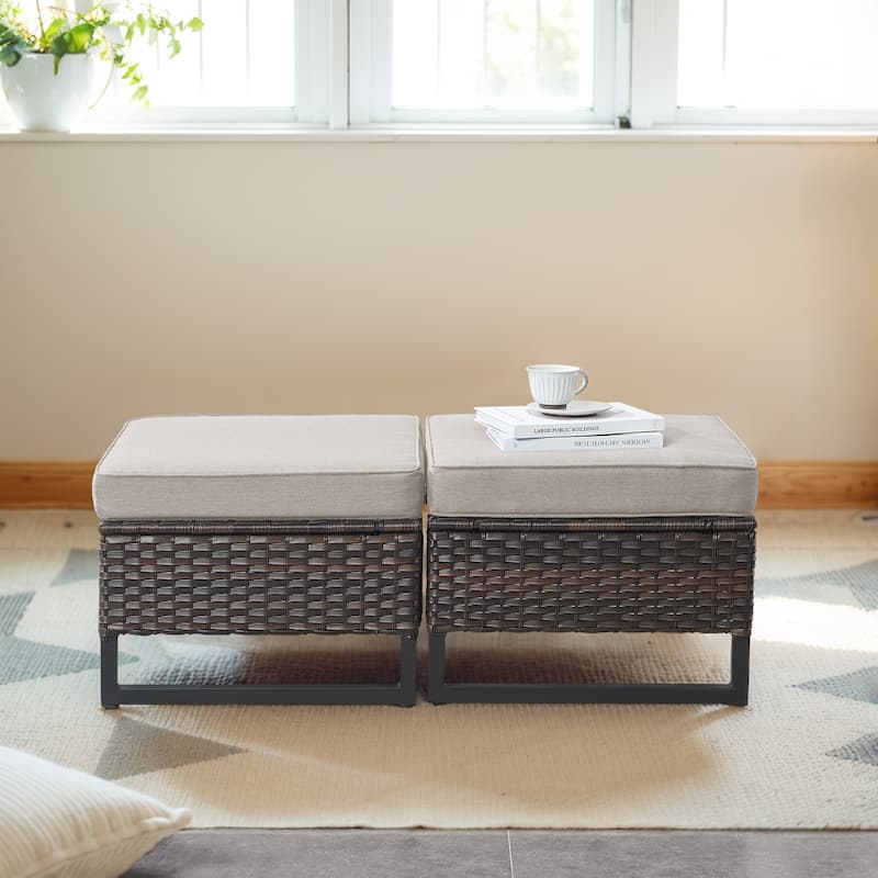 Gymojoy Outdoor Wicker Ottomans with Olefin Cushions