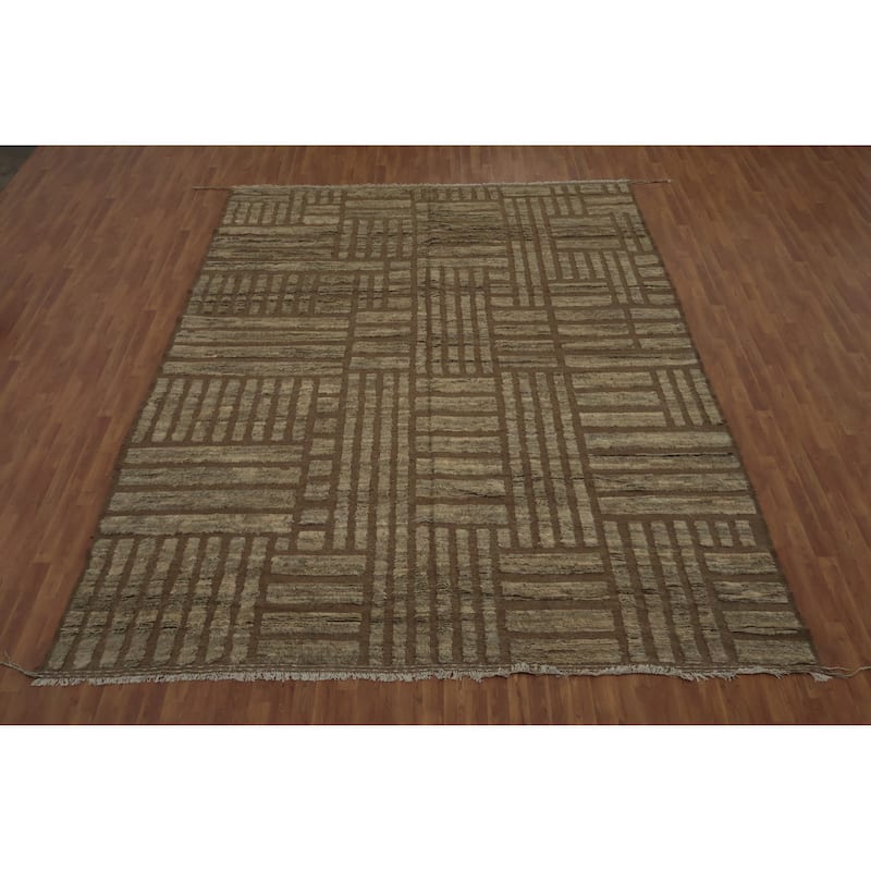 Hand Knotted Oriental 100% Wool Carpet Modern All-Over Brown Moroccan Area Rug - 13' 10'' X 10' 0''