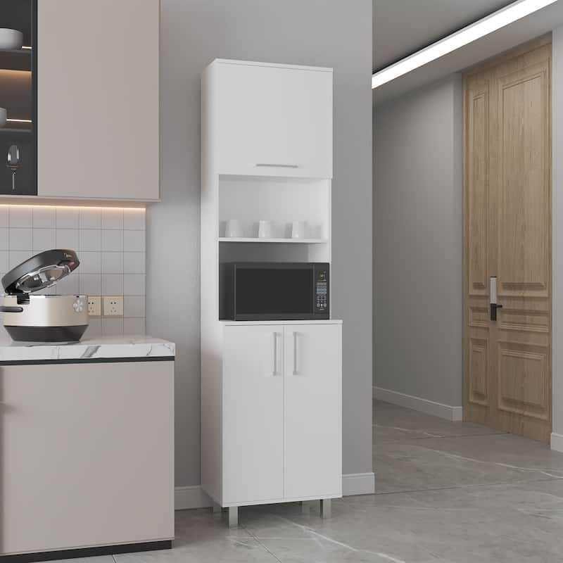 Kitchen Pantry, 3 Doors, 4 Legs, 5 Shelves - White