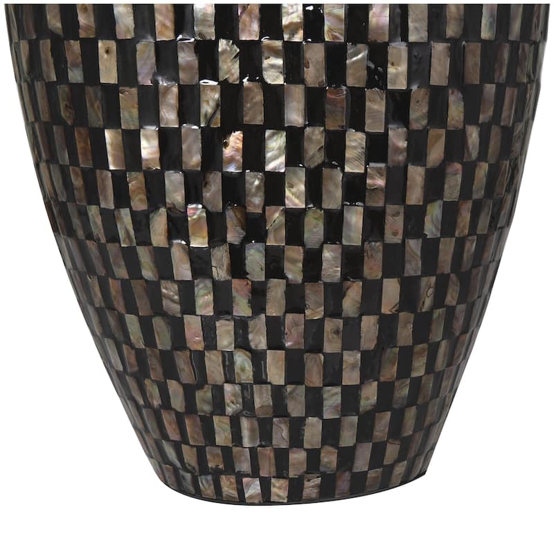 Mother of Pearl Shell Handmade Geometric Mosaic Inspired Thin Decorative Vase - Black - Roche River Decor
