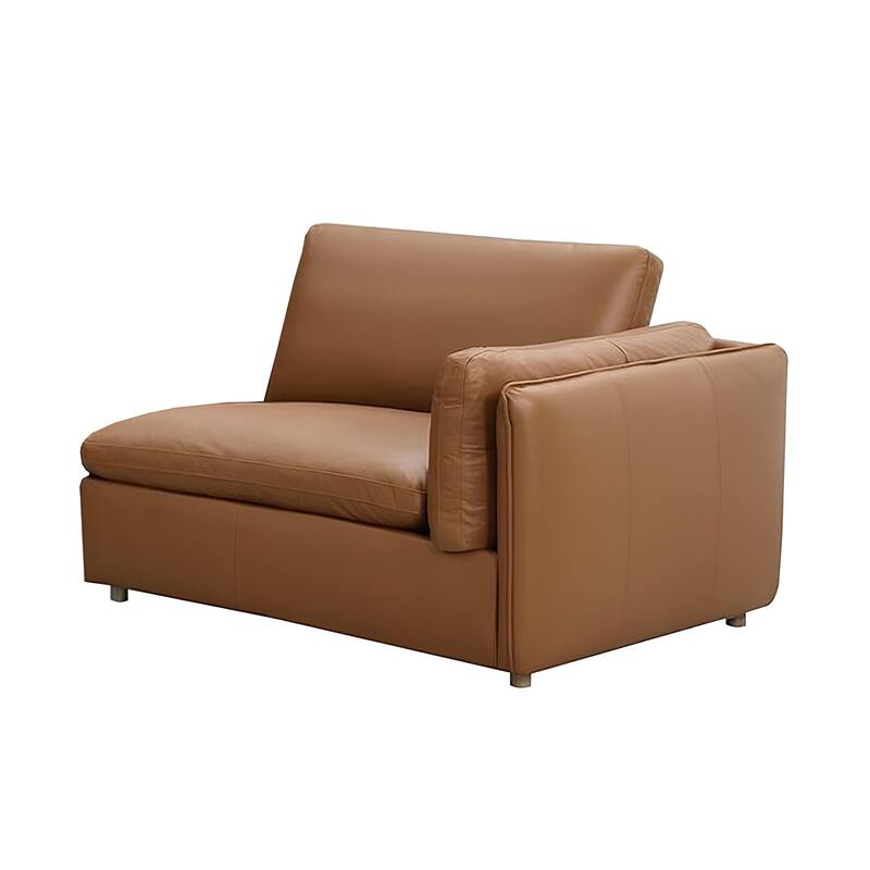 Leather Upholstered Modular Right Facing Armchair in Brown