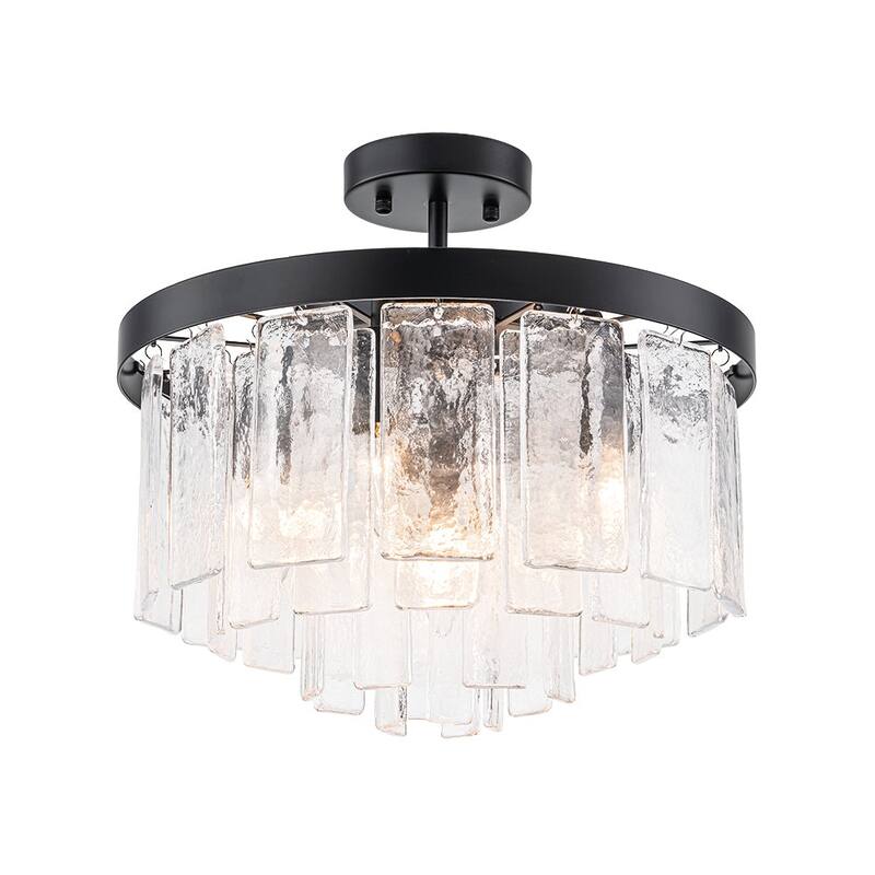 5-Light Tiered Water Glass Round Semi Flush Chandelier