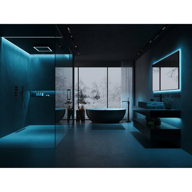 GRANDJOY Thermostatic LED Rain and Waterfall Shower System with Handheld, Built-In Music Function