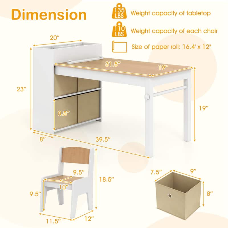 Costway Kids Art Table & Chairs Set with Paper Roll Wooden Craft Study - See Details