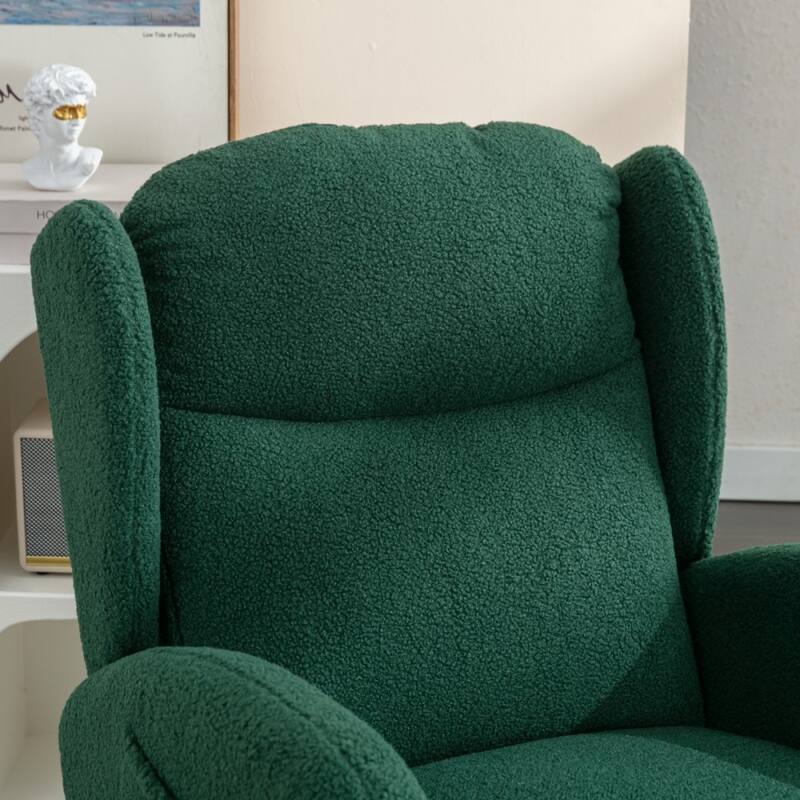 Modern Teddy Fabric Home Rocking Chair with Wood Leg, Tufted High Back