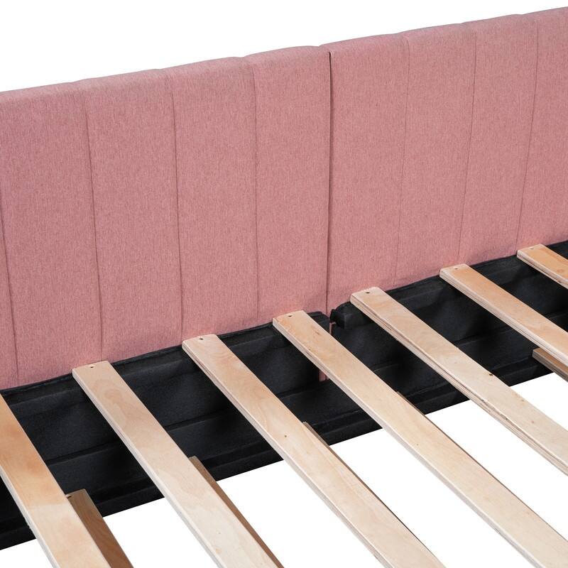 Upholstered Daybed with Trundle Twin Size Sofa Bed Frame No Box Spring Needed, Linen Fabric