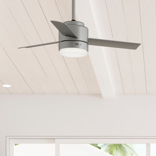 slide 2 of 17, Hunter 44" Gilmour Outdoor Ceiling Fan with LED Light, Handheld Remote, Damp-Rated - Transitional, Contemporary Matte Silver