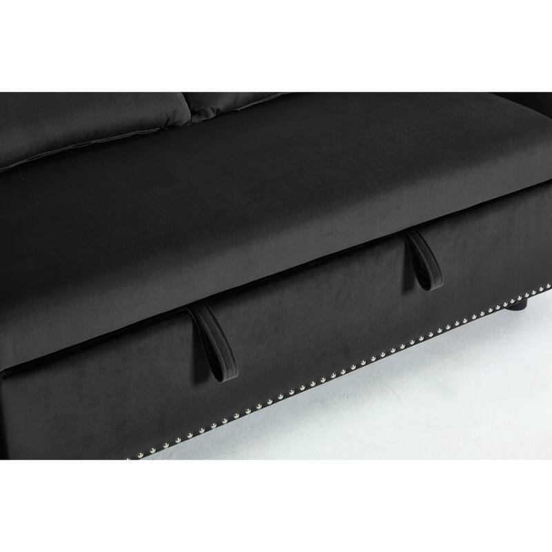 Small Convertible Sofa Bed, 55" Velvet Loveseat Couch with Pull-Out Bed, Pillows, Adjustable Backrest & Side Pockets