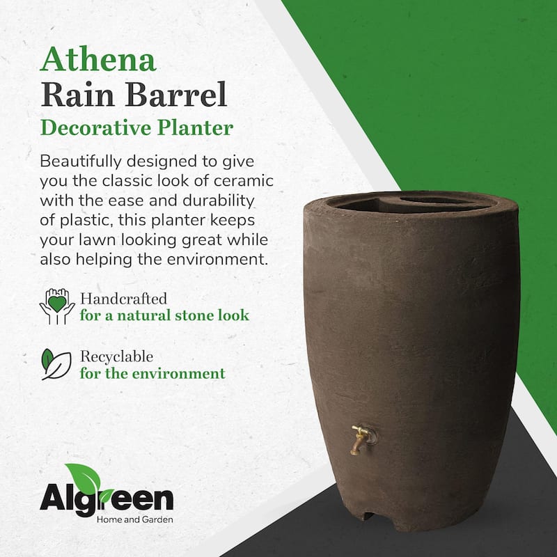 Algreen Athena 50 Gallon Plastic Rain Water Collection Drum Barrel, Brownstone - 14.5
