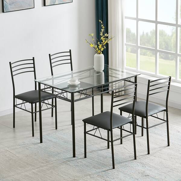 VECELO Dining Table with 4 Chairs [4 Placemats Included) Black, Sliver Bed Bath & Beyond