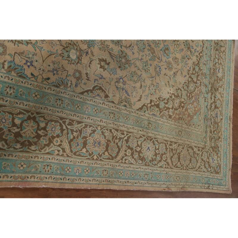 Hand Knotted Oriental 100% Wool Carpet Traditional Floral Peach Mashad Area Rug - 12' 9'' X 9' 10''