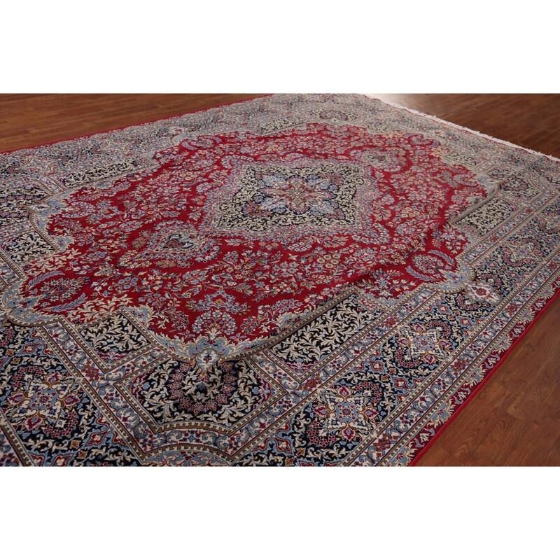Traditional Red Kashan Turkish Area Rug Machine-Made Bedroom Carpet - 9'6" x 13'0"