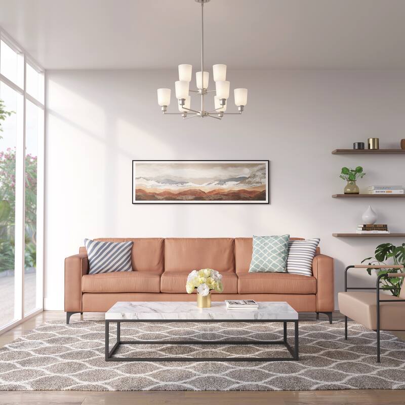 Millennium Lighting Amberle 2 Tier Brushed Nickel or Matte Black 9 Light Chandelier with Frosted White Shades